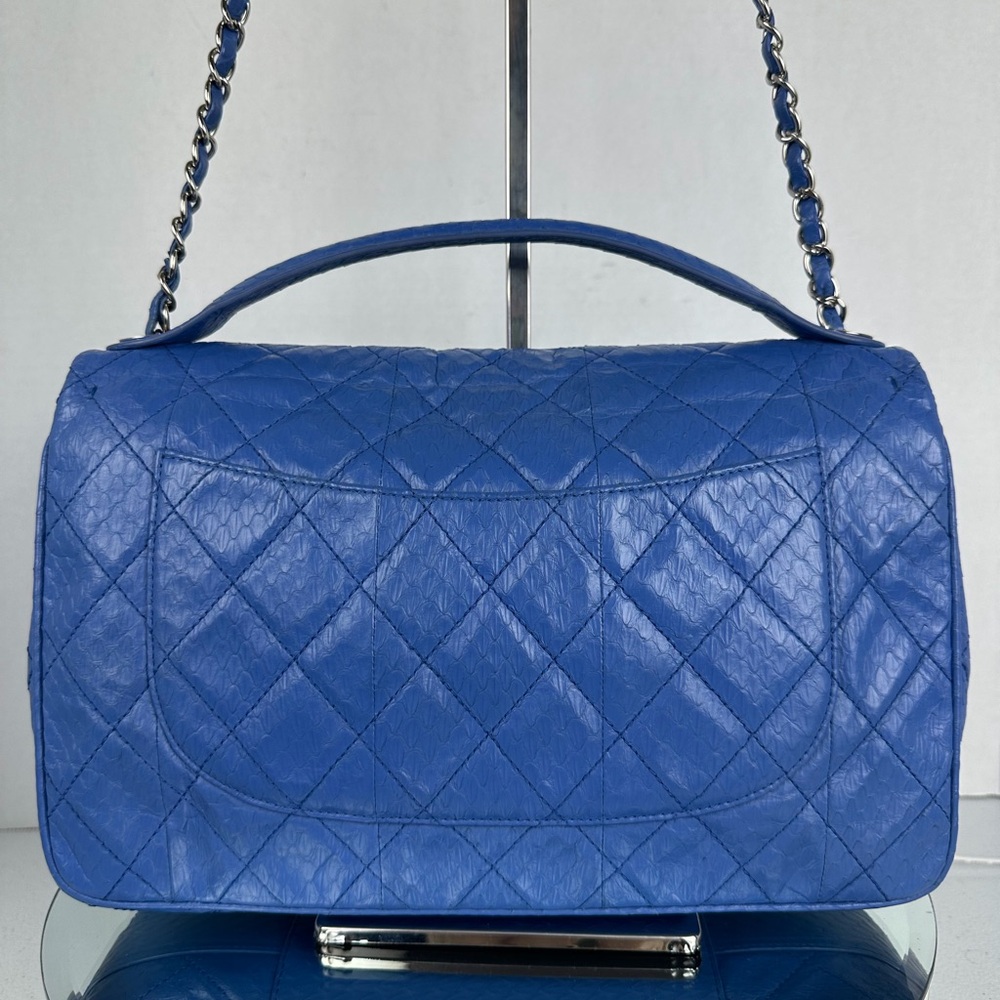 CHANEL Classic Flap Blue Python Leather Silver Ha… - image 4